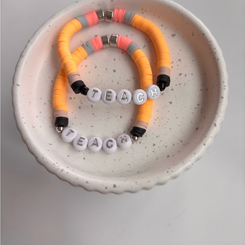 Vibrant Yellow and Pink 'Teach' Bracelet Set